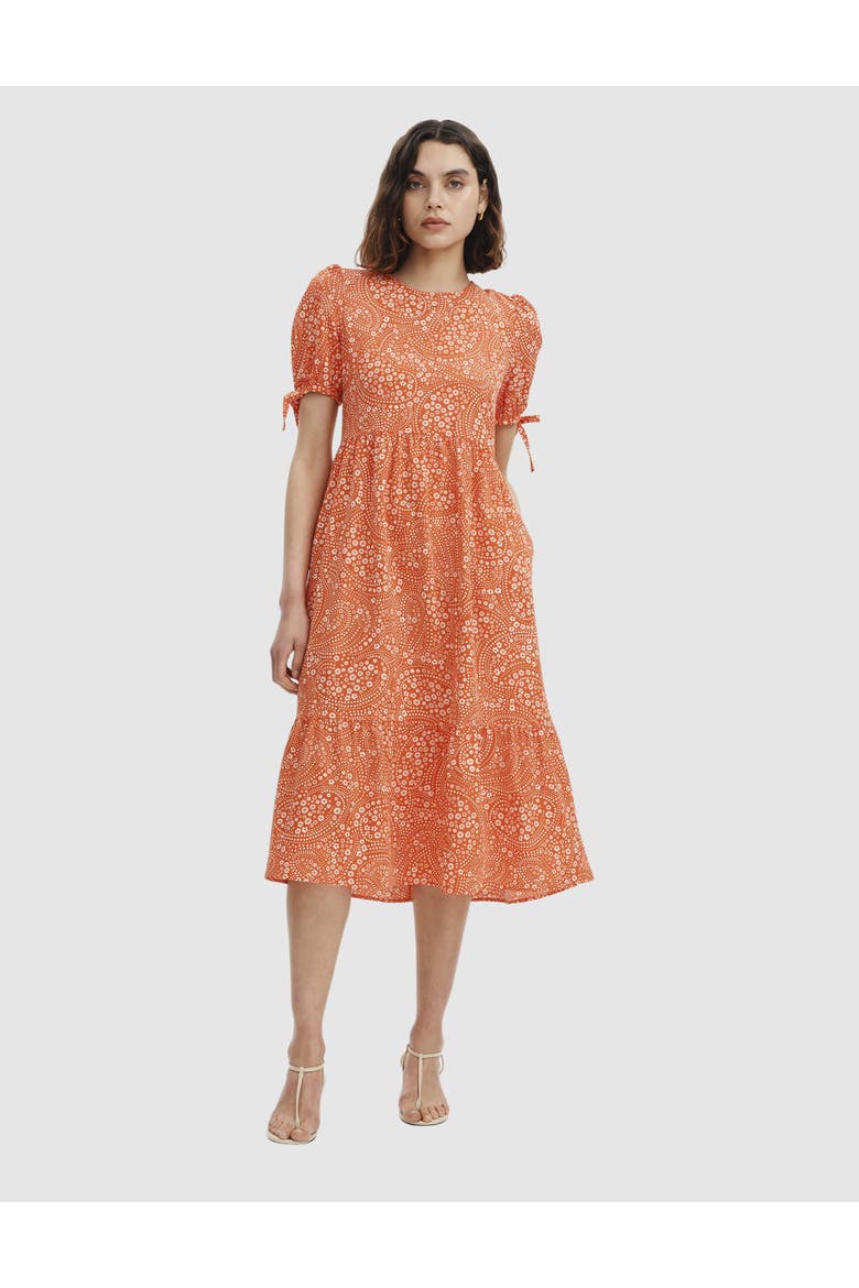 Petite Jessa Tiered Short Sleeve Dress, Main, color, Red Flower