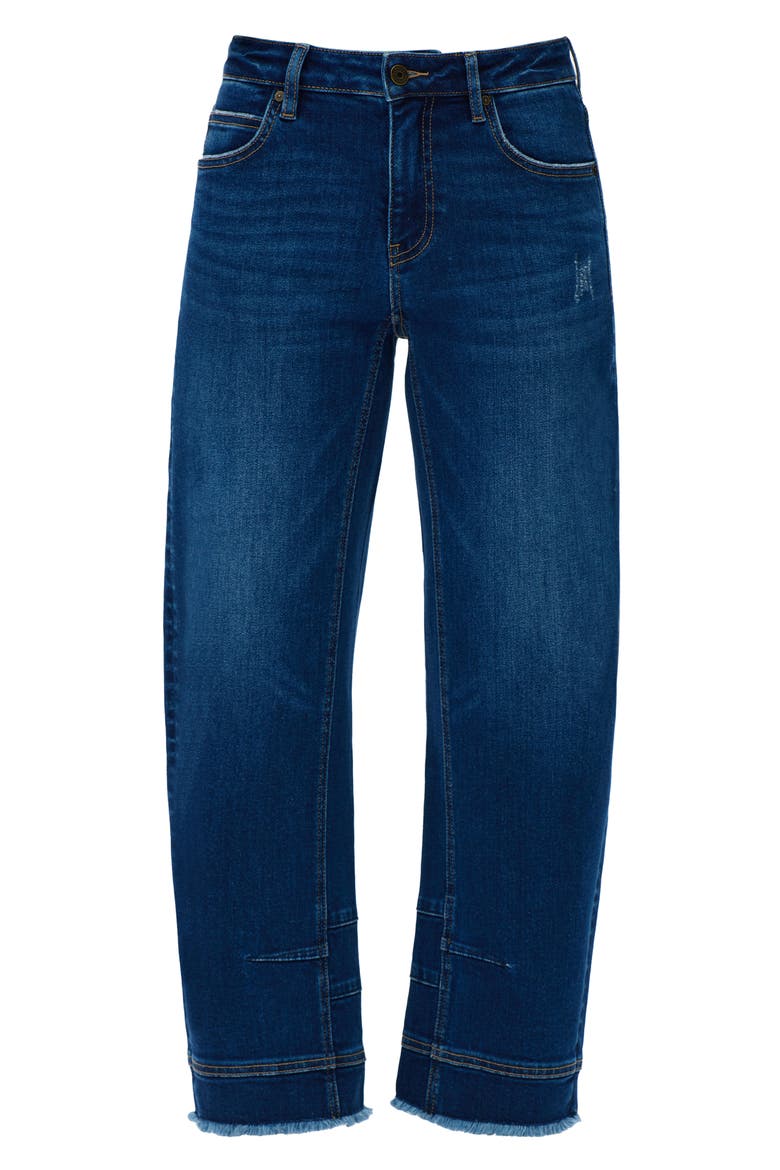 Frayed Mid Rise Ankle Barrel Leg Jeans, Alternate, color, DARK BLUE