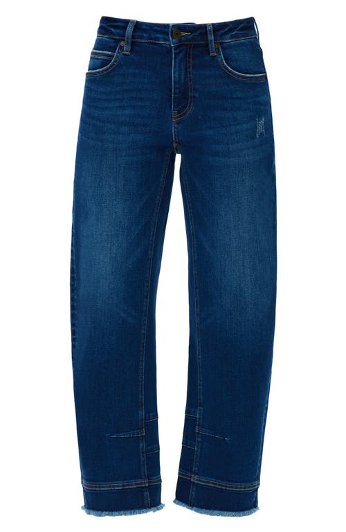 Bayeas Frayed Mid Rise Ankle Barrel Leg Jeans In Blue
