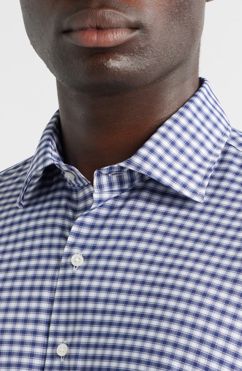Peter Millar Fairbanks Ombré Check Performance Twill Button-Up Shirt, Alternate, color, Navy