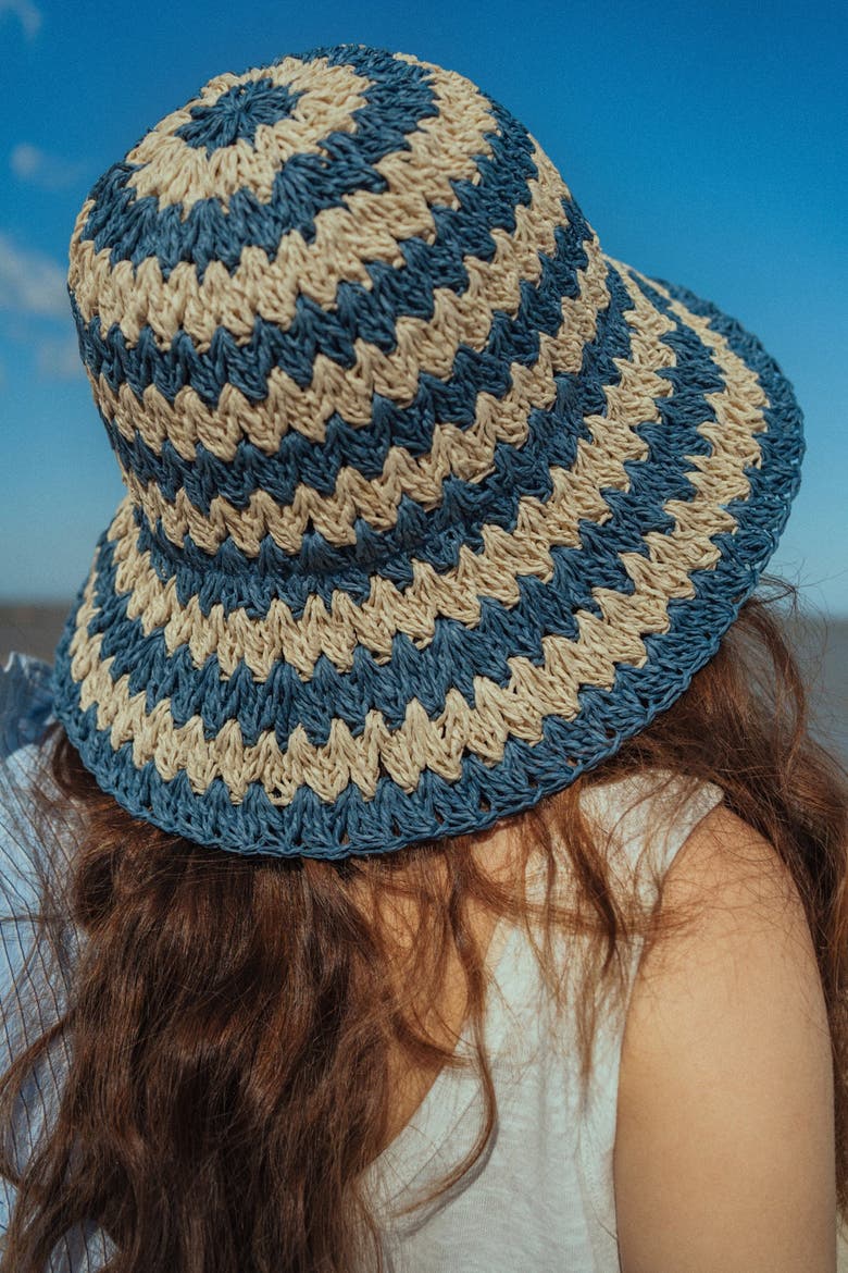 "Linea" Packable Straw Hat, Alternate, color, Blue