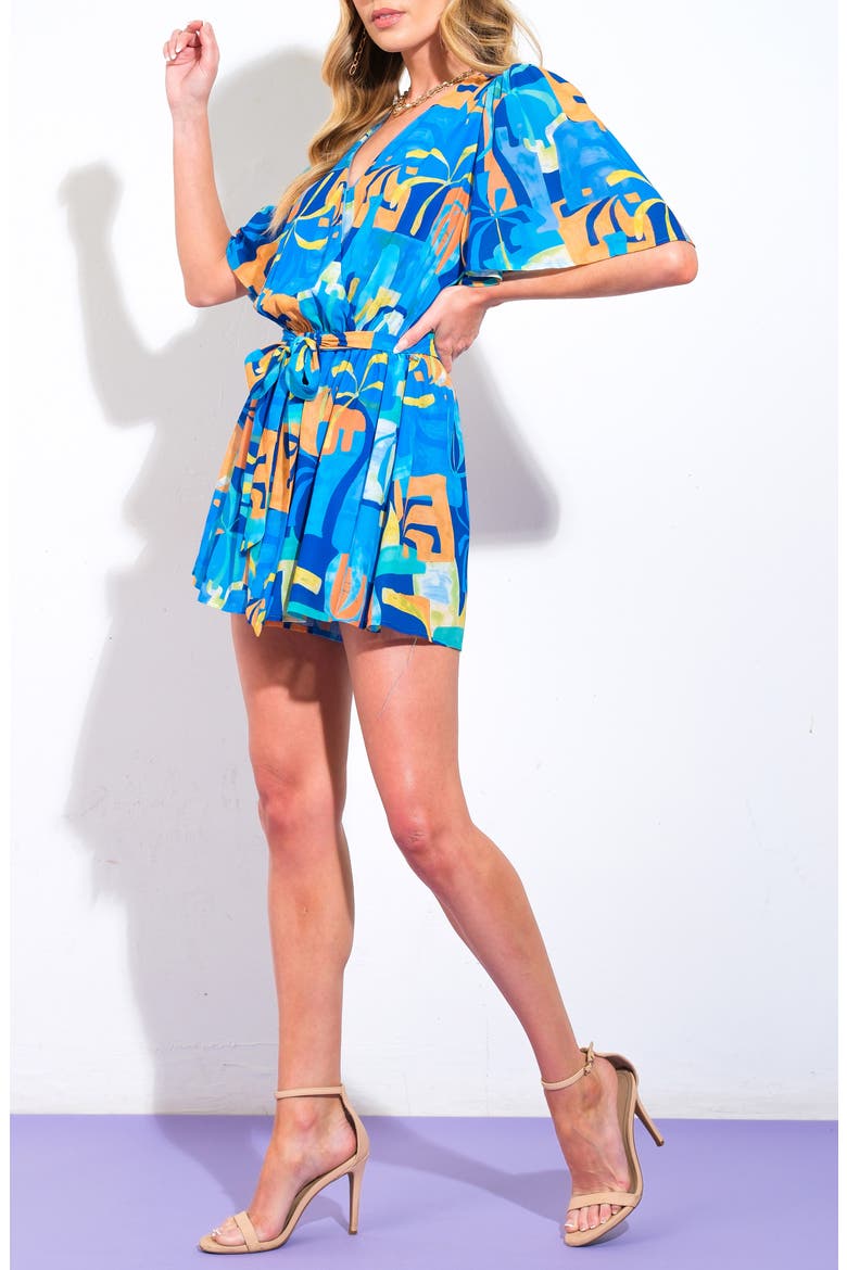 Print Tie Waist Romper, Alternate, color, NAVY BLUE