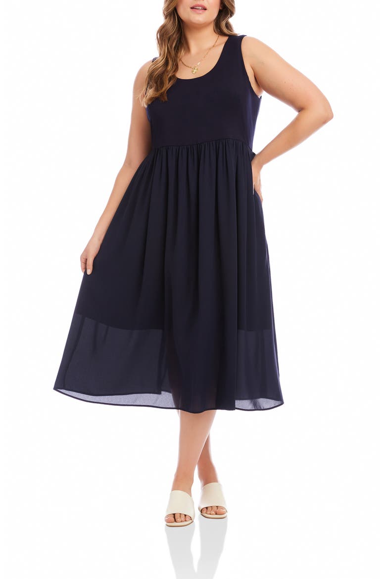 Sleeveless Contrast Midi Dress, Alternate, color, NAVY