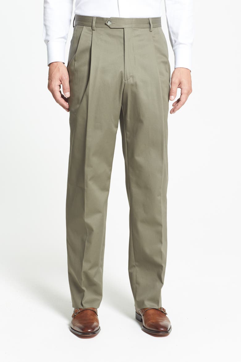 Pleated Classic Fit Cotton Dress Pants, Alternate, color, OLIVE