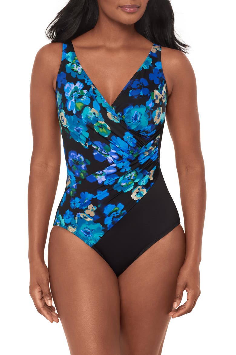 Secret Oceanus One-Piece Swimsuit, Main, color, BLACK/ MULTI
