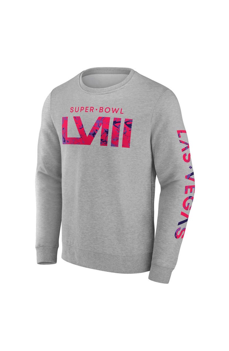 FANATICS Men's Fanatics Branded Gray Super Bowl LVIII Marble Wordmark Fleece Crew Sweatshirt, Alternate, color, 