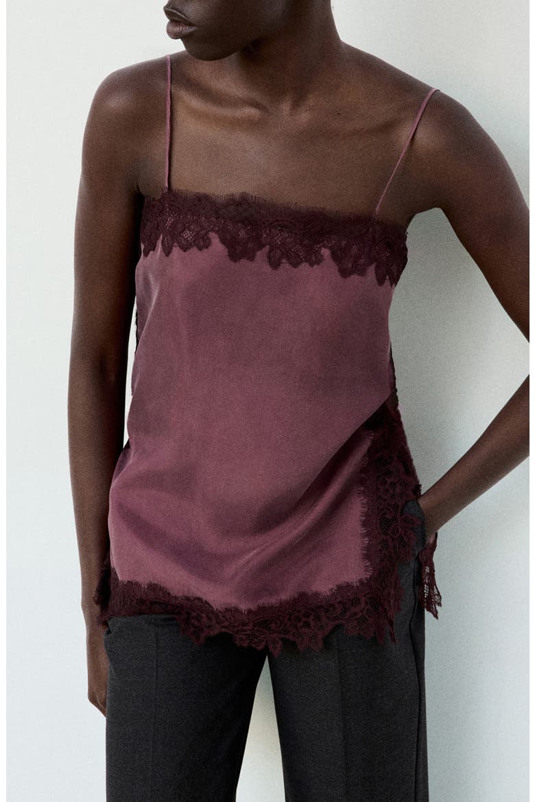Lace Satin Camisole, Main, color, MAROON