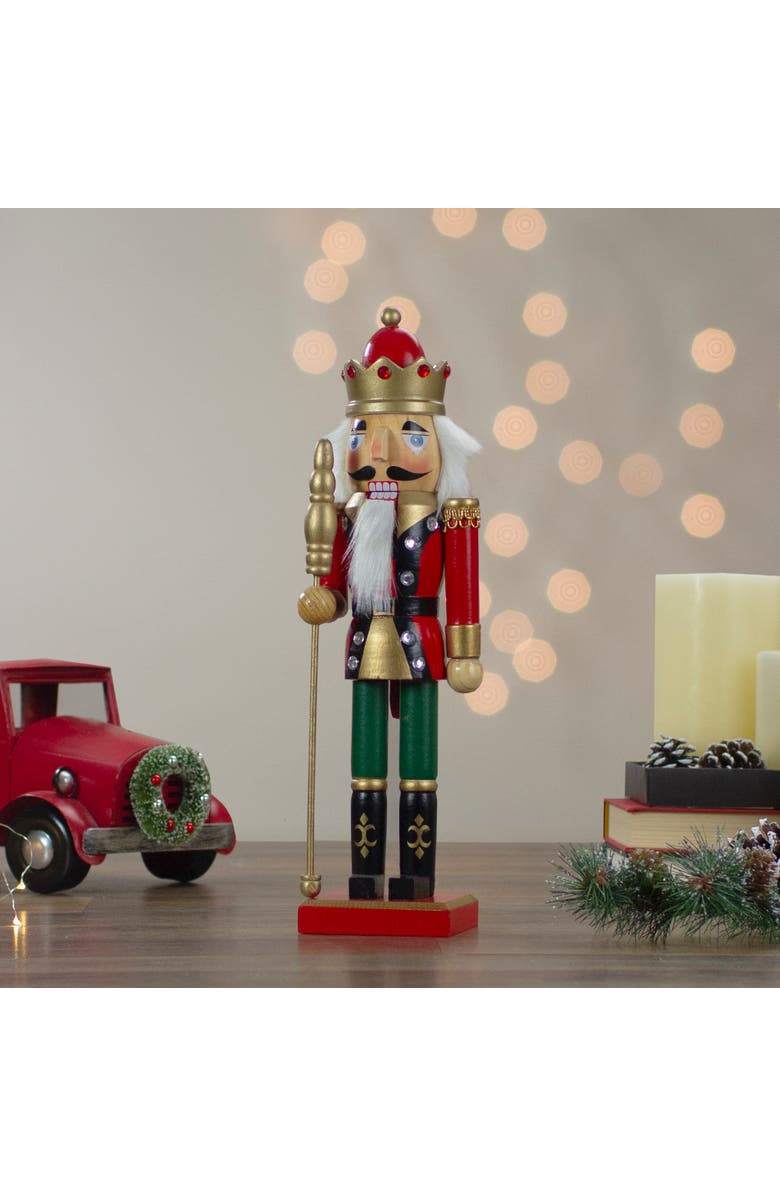 Northlight 14" Red and Gold Wooden Christmas Nutcracker King with Scepter, Alternate, color, 
