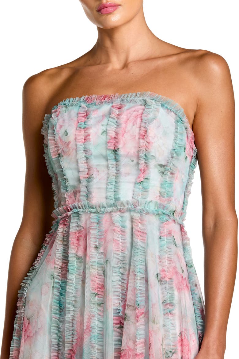 Ankle Length Strapless Floral Ruffle Dress, Alternate, color, Aqua Multi