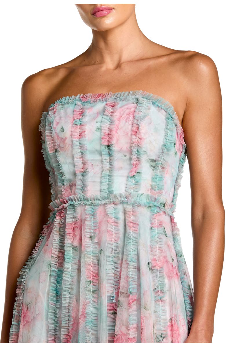 Mac Duggal Ankle Length Strapless Floral Ruffle Dress, Alternate, color, Aqua Multi
