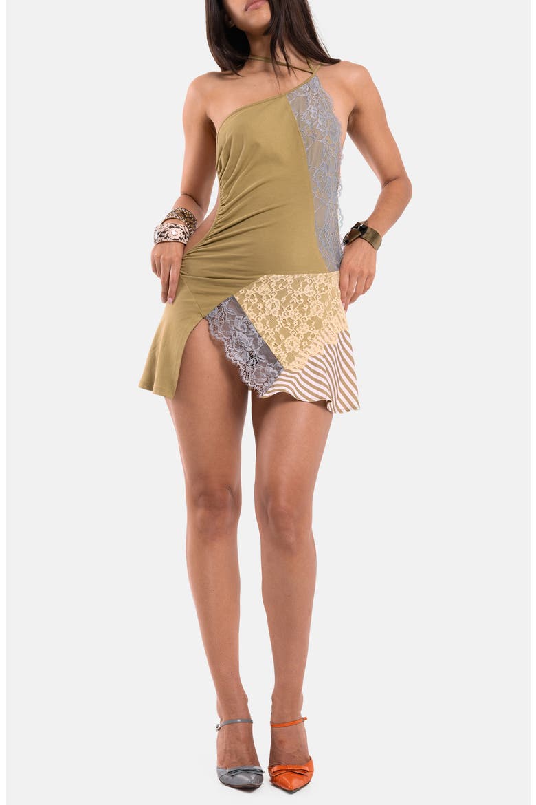 Reworked Asymmetric Lace Minidress, Alternate, color, MULTI