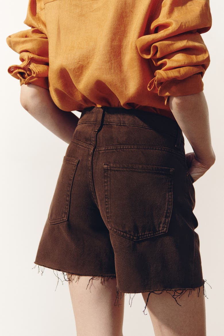 Raw-edge Denim Shorts, Alternate, color, Dark brown