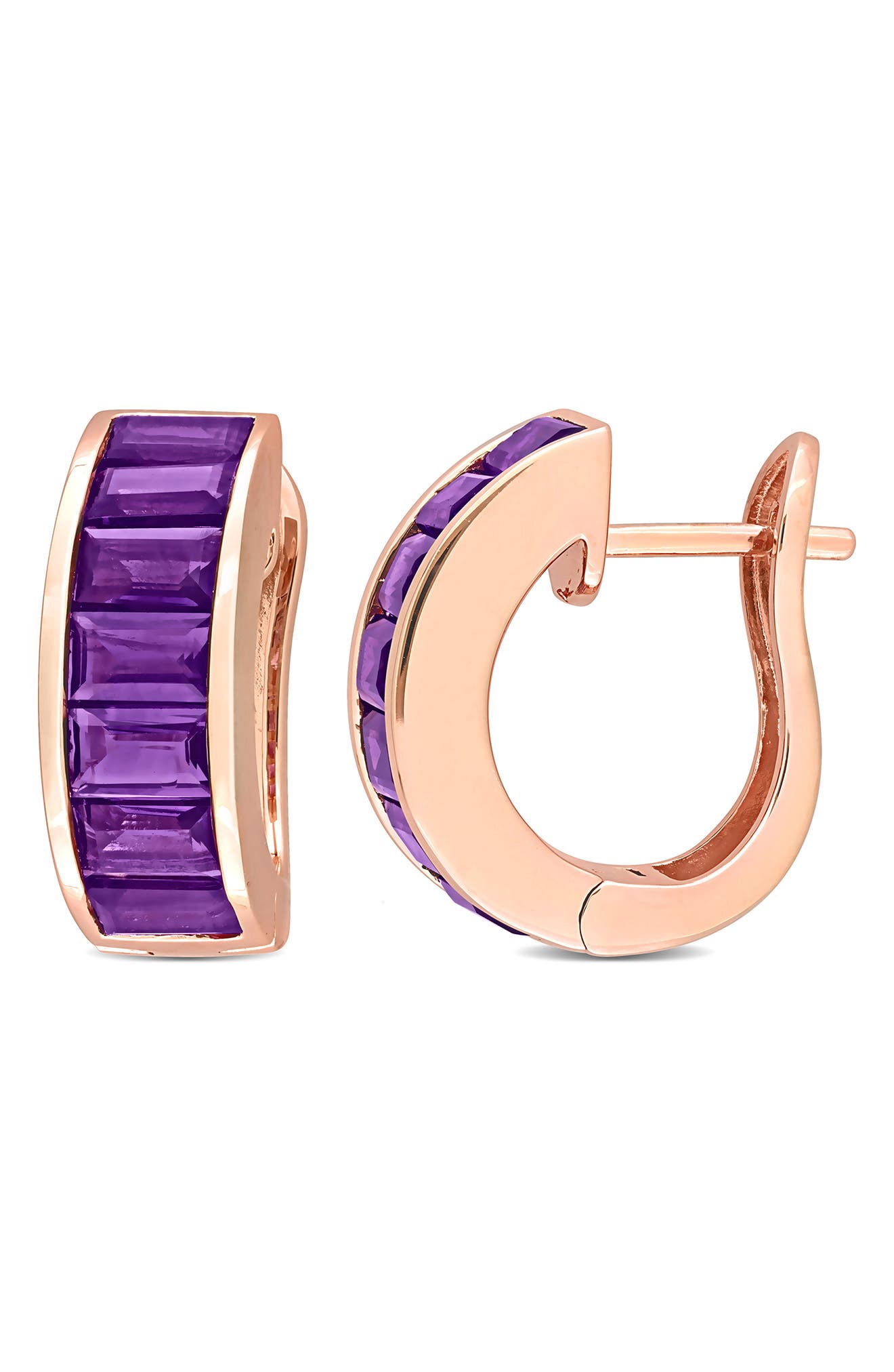 DELMAR 10K Rose Gold Vermeil Amethyst Hoop Earrings