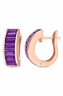 DELMAR 10K Rose Gold Vermeil Amethyst Hoop Earrings