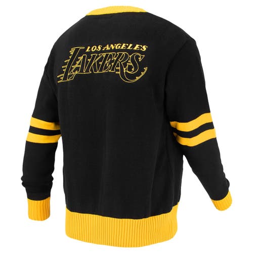 Fisll Unisex Black Los Angeles Lakers Logoman Shadow Collection Full-button Cardigan Sweater