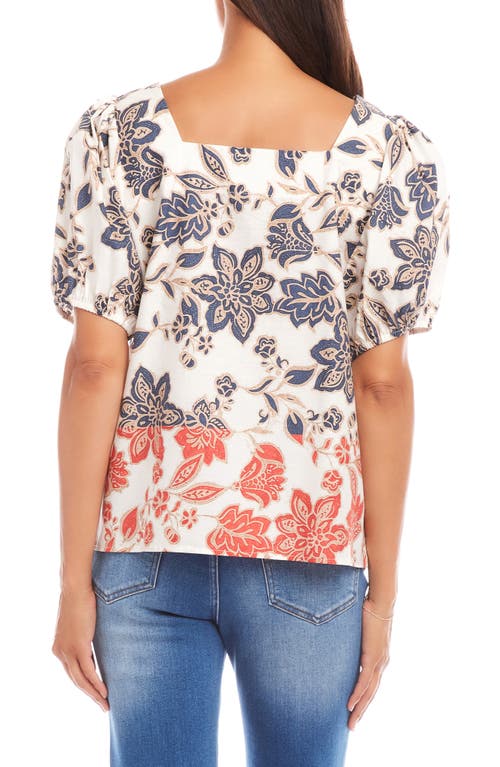 Karen Kane Puff Sleeve Square Neck Poplin Print Top In Multi In White Floral Print
