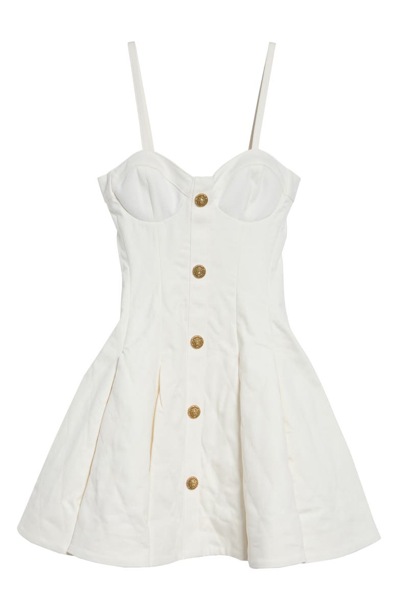 Balmain Quilted Denim Bustier Skater Minidress, Main, color, Off White