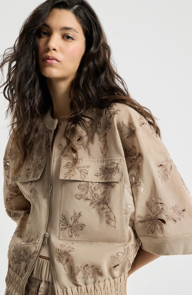 Brunello Cucinelli Outerwear with dazzling broderie anglaise, Alternate, color, Espresso