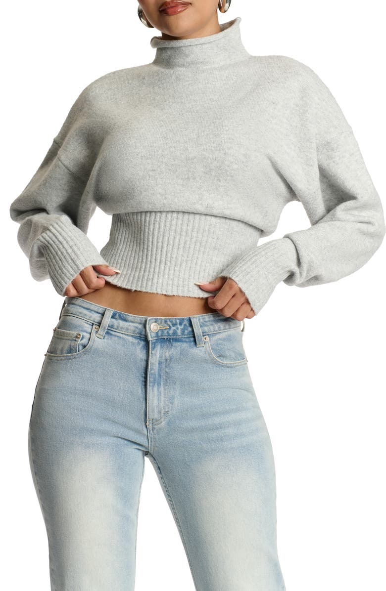 Naked Wardrobe Turtleneck Crop Sweater, Main, color, Heather Grey
