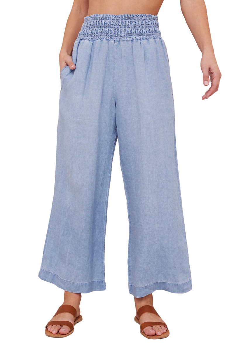 Bella Dahl Smocked Waist Linen Wide Leg Pants, Main, color,