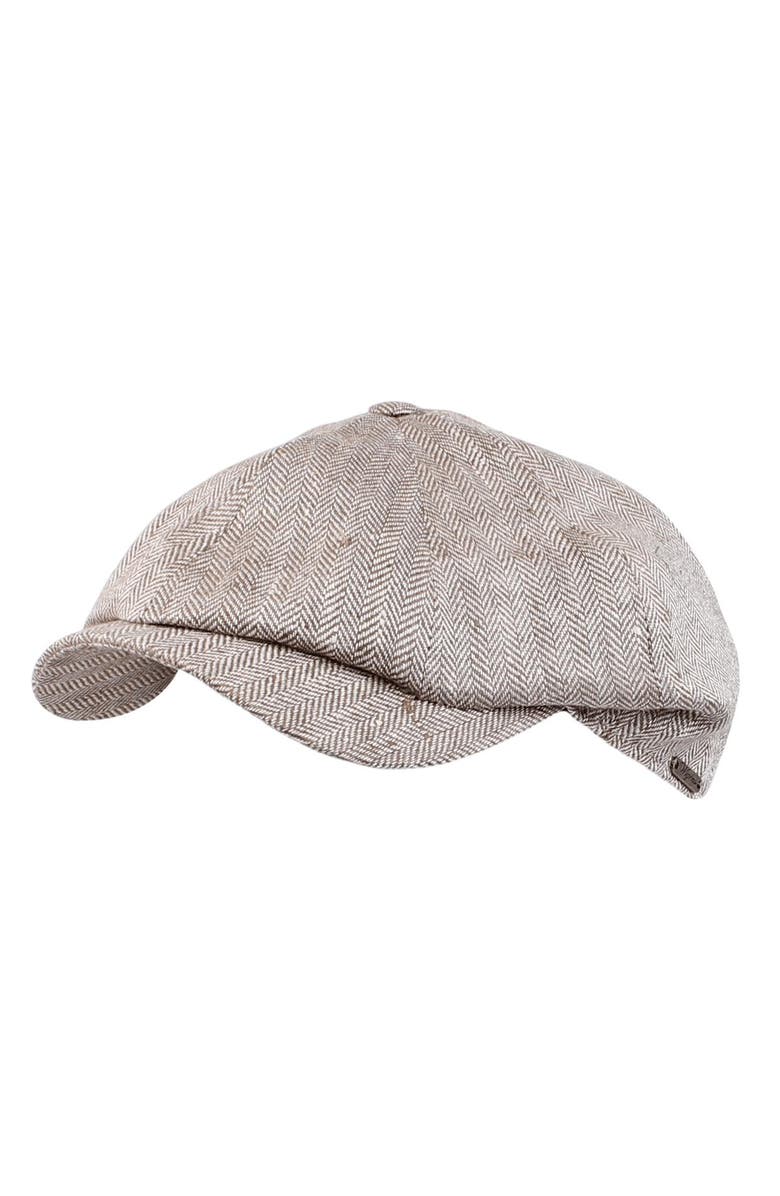 Wigens Men's Linen Herringbone Newsboy Cap, Main, color, Olive