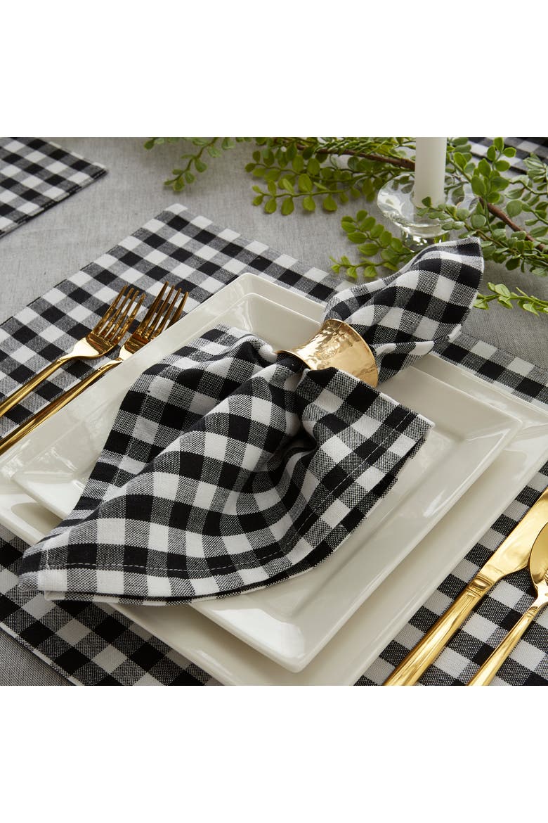 Gingham Cotton Napkin Set/4, Alternate, color, Black/White
