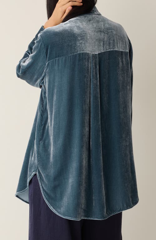 Eileen Fisher Velvet Button-up Shirt In Blue
