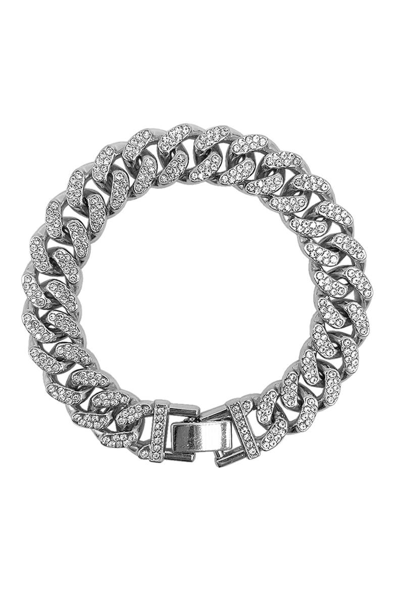 Pavé CZ Curb Chain Bracelet, Main, color, SILVER
