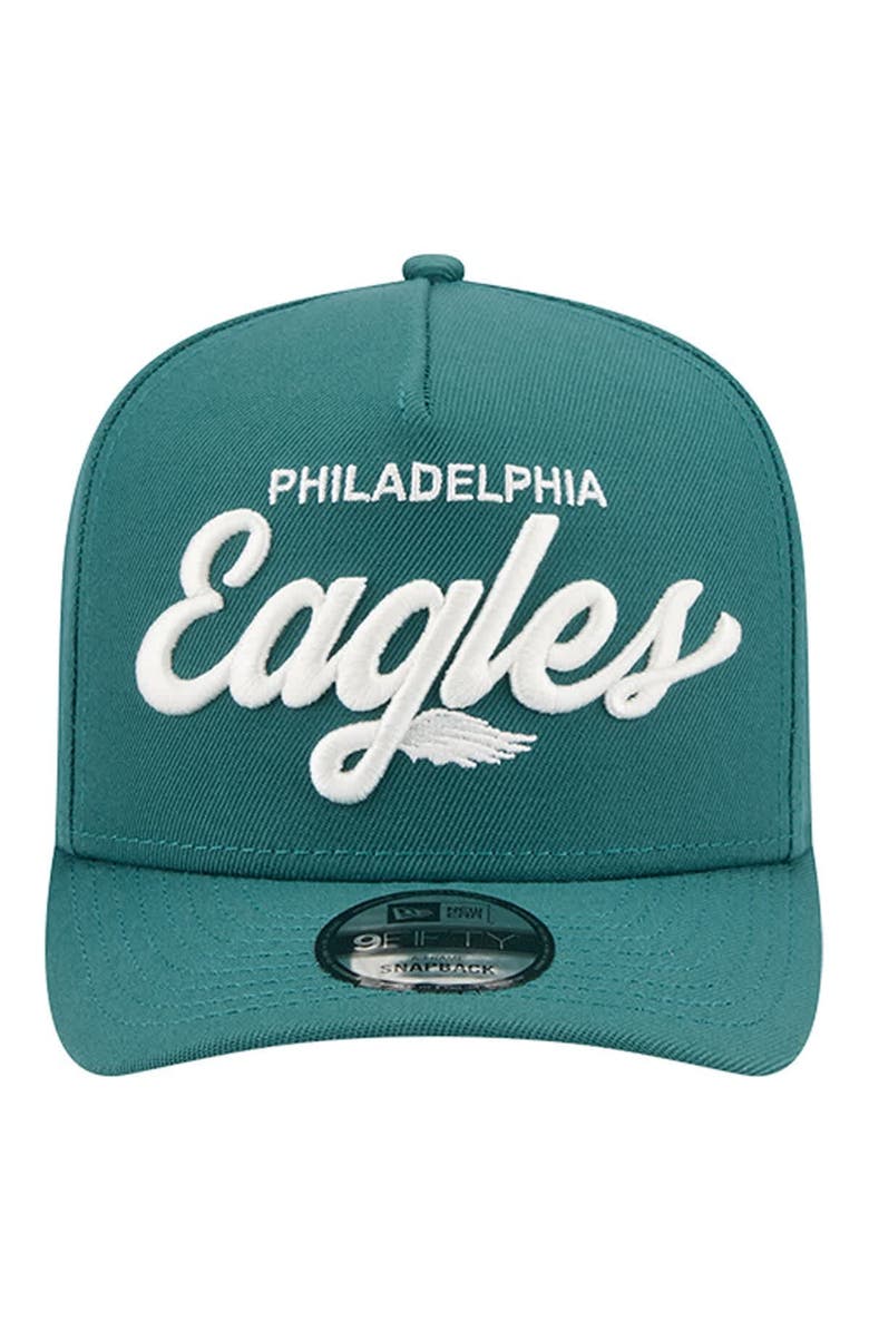 New Era Men
s New Era  Midnight Green Philadelphia Eagles Local Play A-Frame 9FIFTY Snapback Hat, Alternate, color, Green