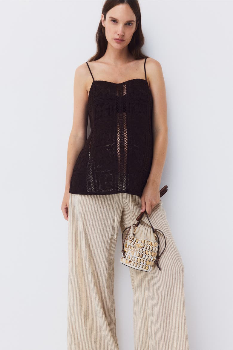 Mama Textured Drawstring Trousers, Alternate, color, Light beige/striped