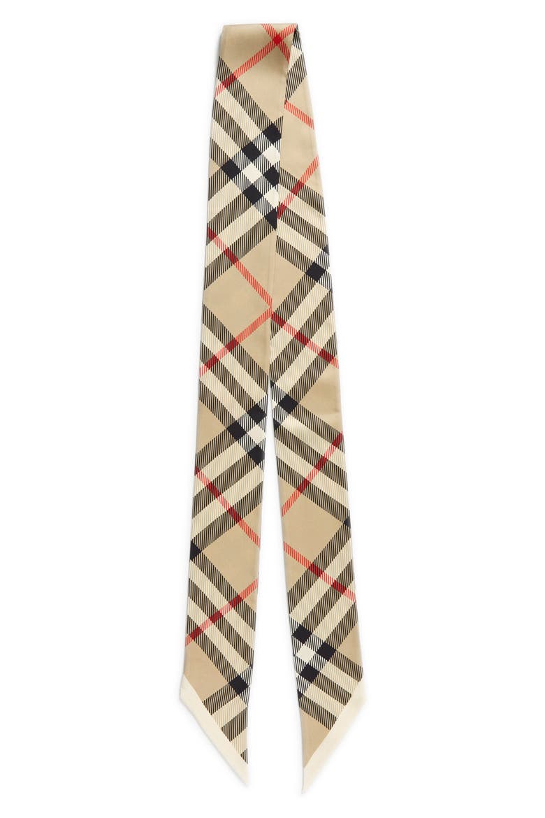 Skinny Check Silk Twill Scarf, Main, color, ARCHIVE BEIGE