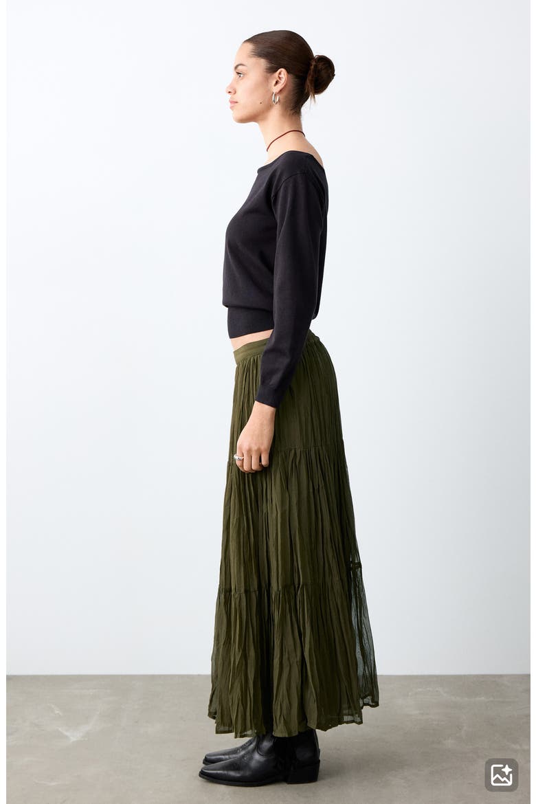 Tiered Maxi Skirt, Alternate, color, KHAKI GREEN
