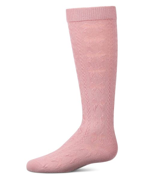 Tonal Bow-Trim Cable-Rib Knee High Sock