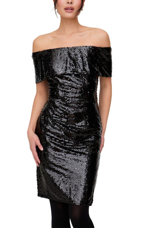 Lily And Lionel London Jaya Off The Shoulder Sequins Midi Dress In Black