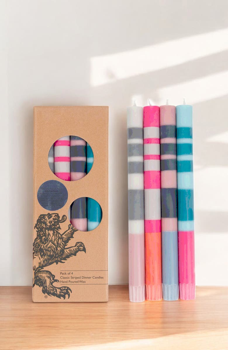 BRITISH COLOUR STANDARD Assorted 4-Pack Stripe Dinner Candles, Alternate, color, Multi-Coloured