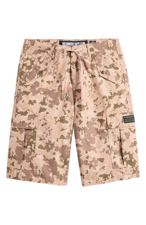 Drill Camo Print Cotton Blend Cargo Shorts