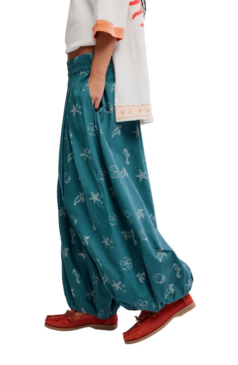 Free People Moonflowr Cotton Blend Balloon Pants, Alternate, color, Under The Sea
