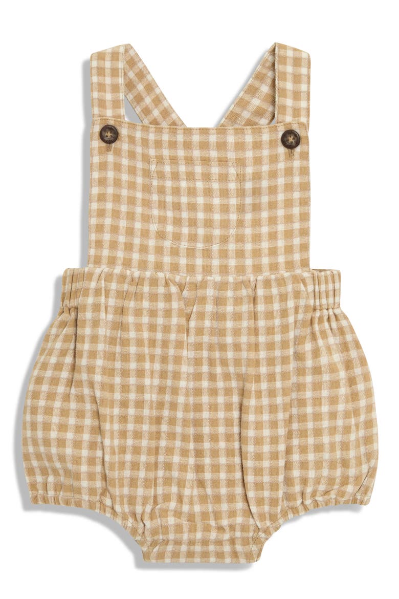 Stripe Cotton Shirt, Romper & Hat Set, Alternate, color, BROWN