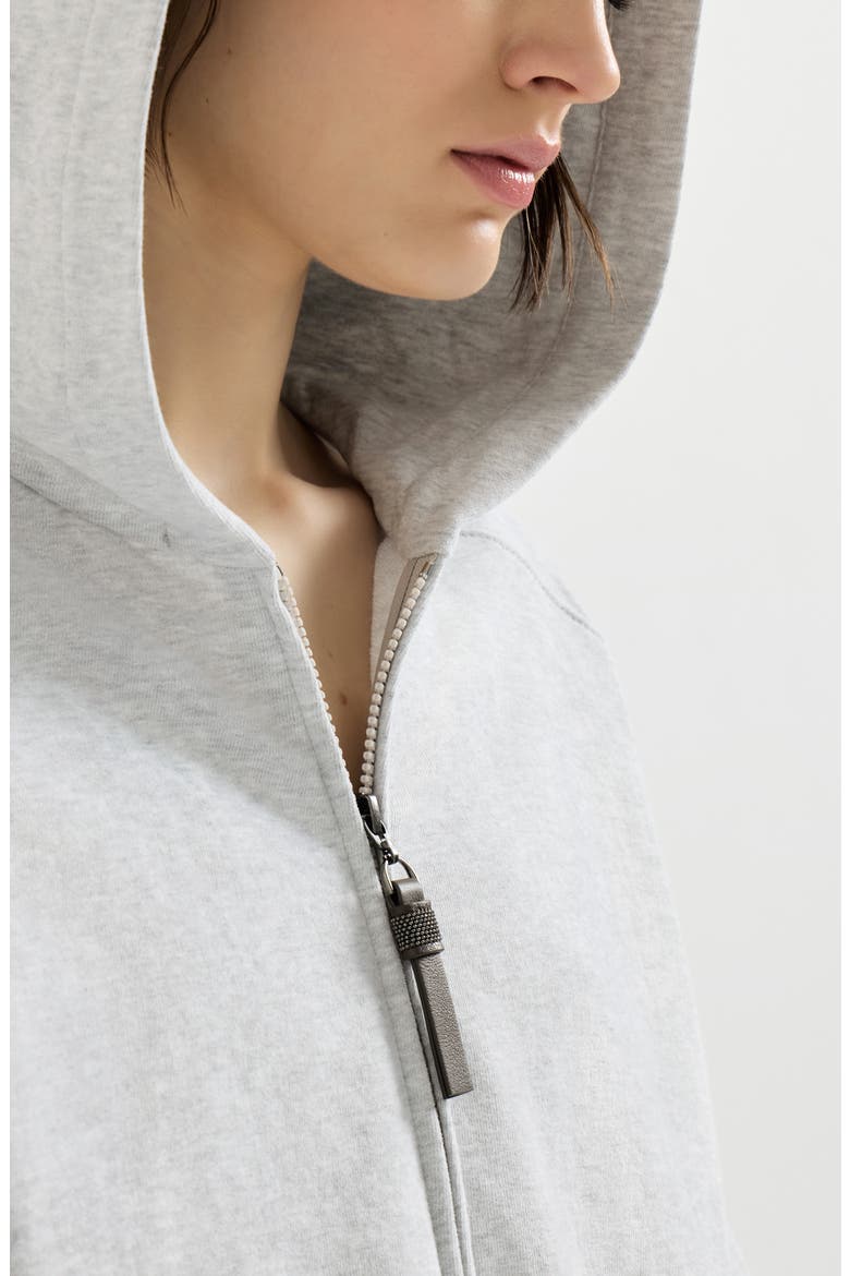 Cotton smooth French terry topwear with shiny zipper pull, Alternate, color, Silver