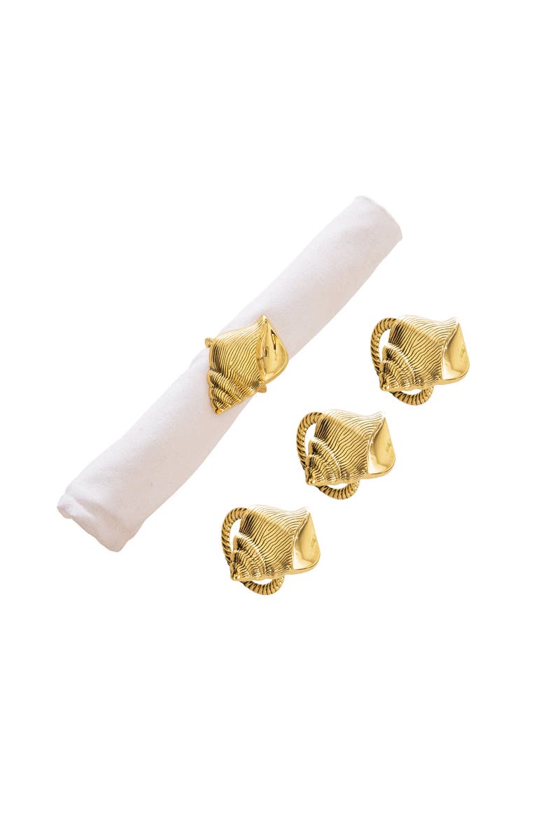 Gold Conch Shell Napkin Rings Set of 4, Main, color, Yellow