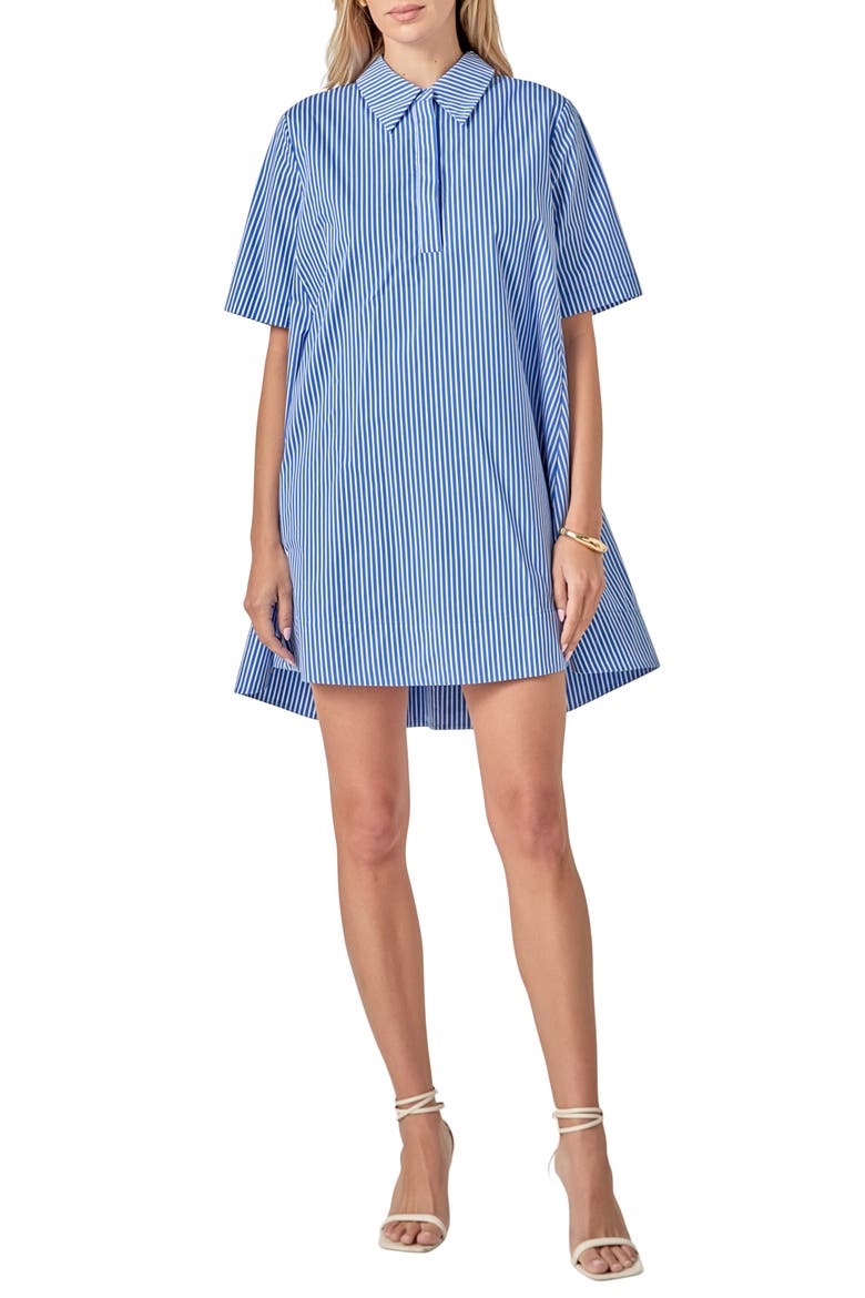 Short Sleeve A-Line Shirtdress, Main, color, BLUE STRIPE