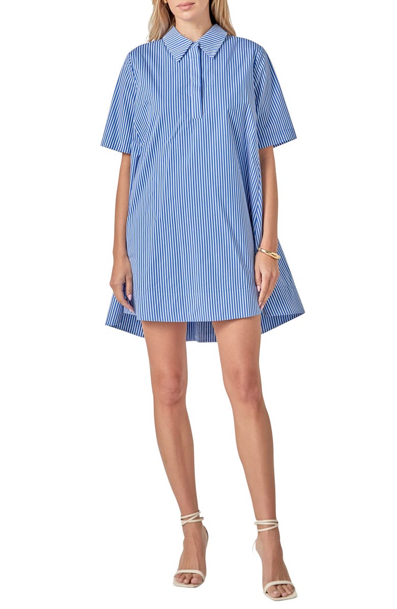 English Factory Short Sleeve A-Line Shirtdress, Main, color, Blue Stripe