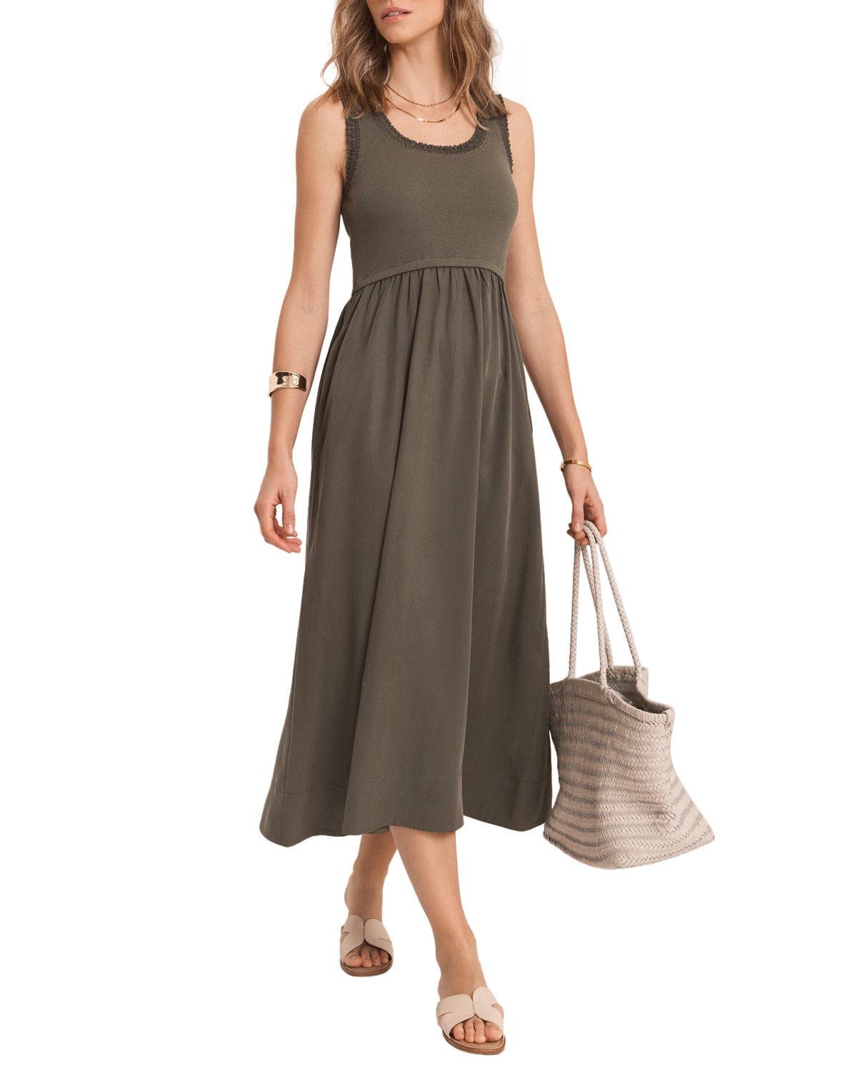 Ruched Trim Cotton Midi Dress - image 2