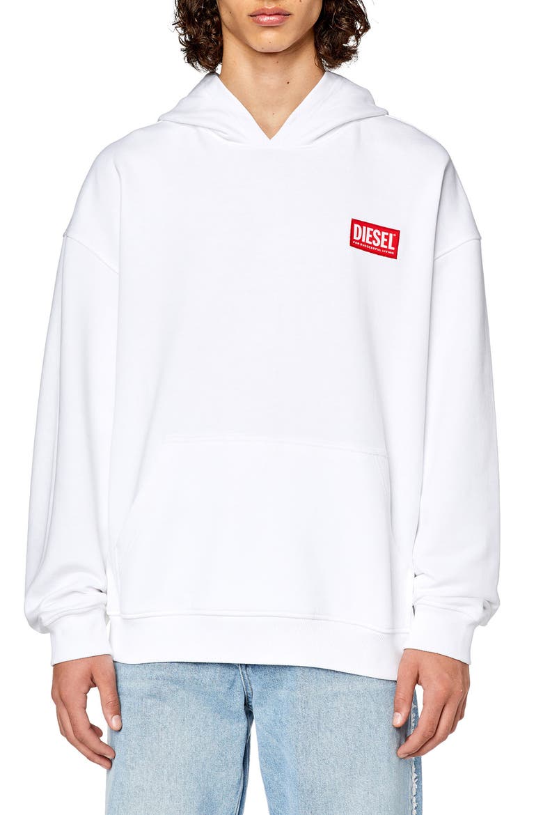Label Cotton Hoodie, Main, color, WHITE
