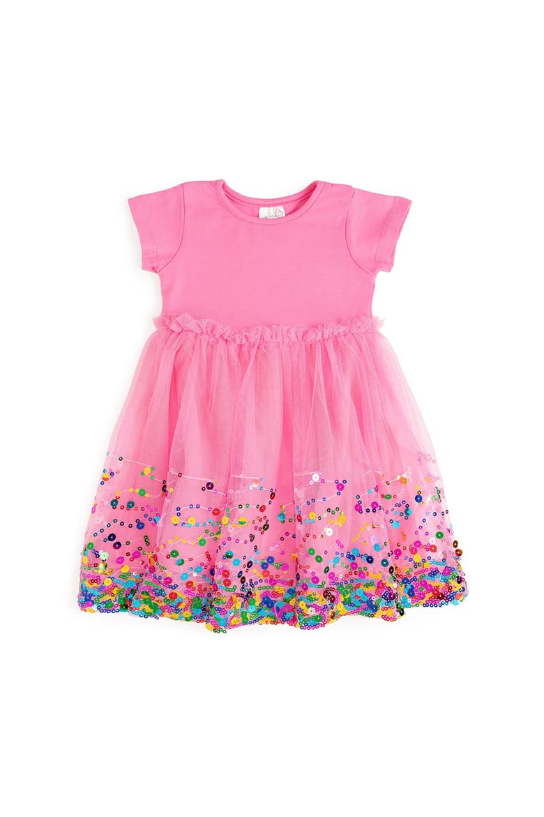Raspberry Confetti Short Sleeve Tutu Dress, Main, color, Raspberry