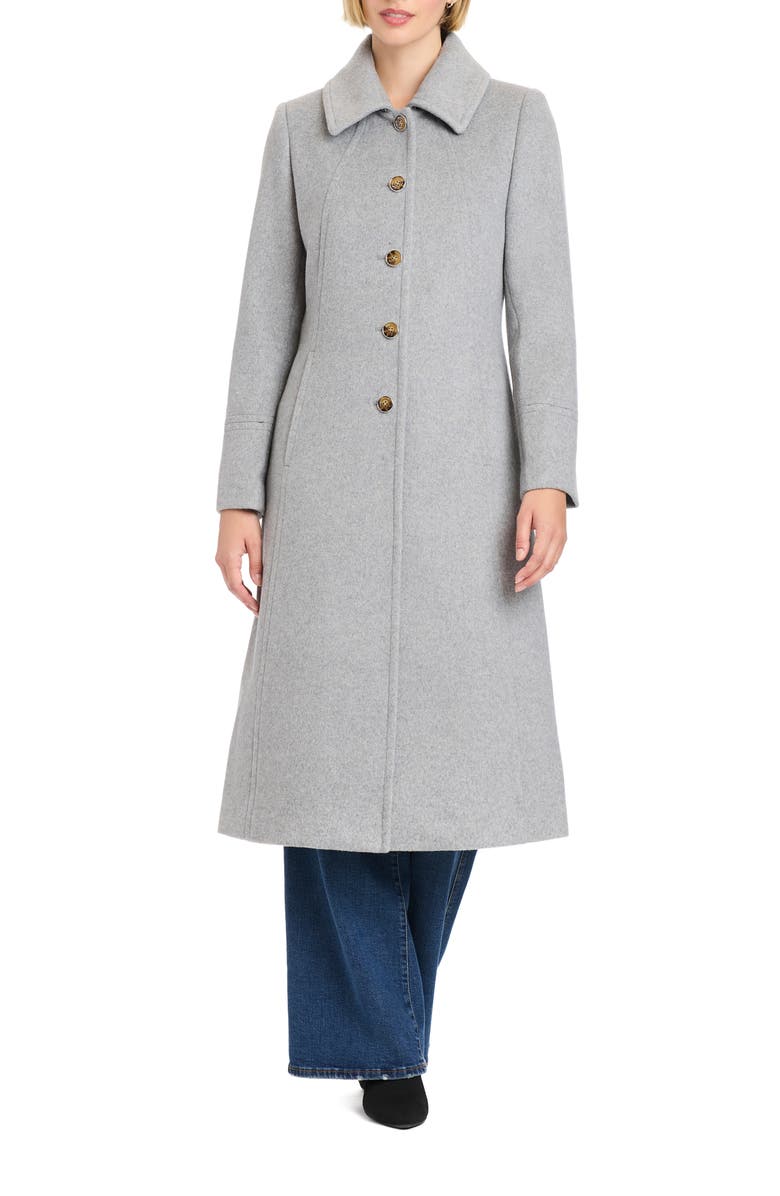 Vince Camuto Single Breasted Coat with Removable Faux Fur Collar & Cuffs, Alternate, color, Grey
