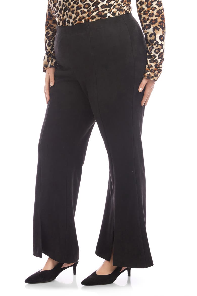 Faux Suede Front Slit Flare Pants, Alternate, color, BLACK