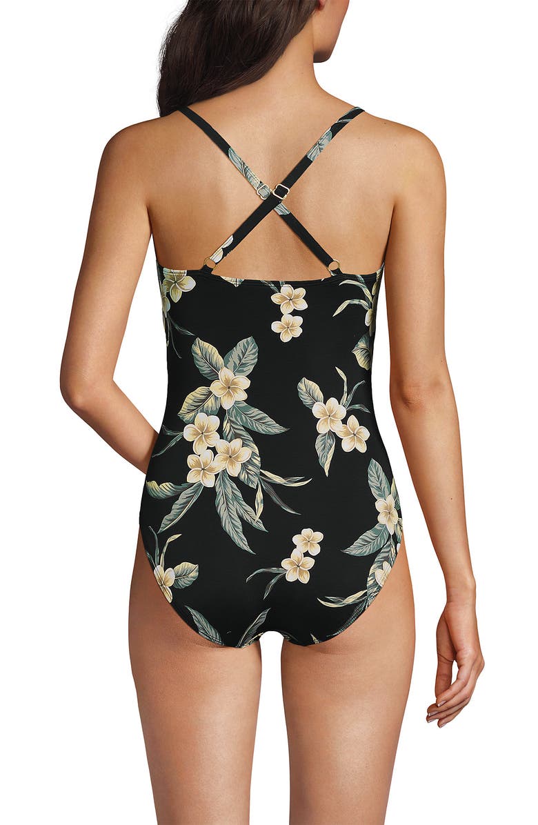 Lands' End Slender Suit V-neck Pleated X-back One Piece Swimsuit Adjustable Straps, Alternate, color,