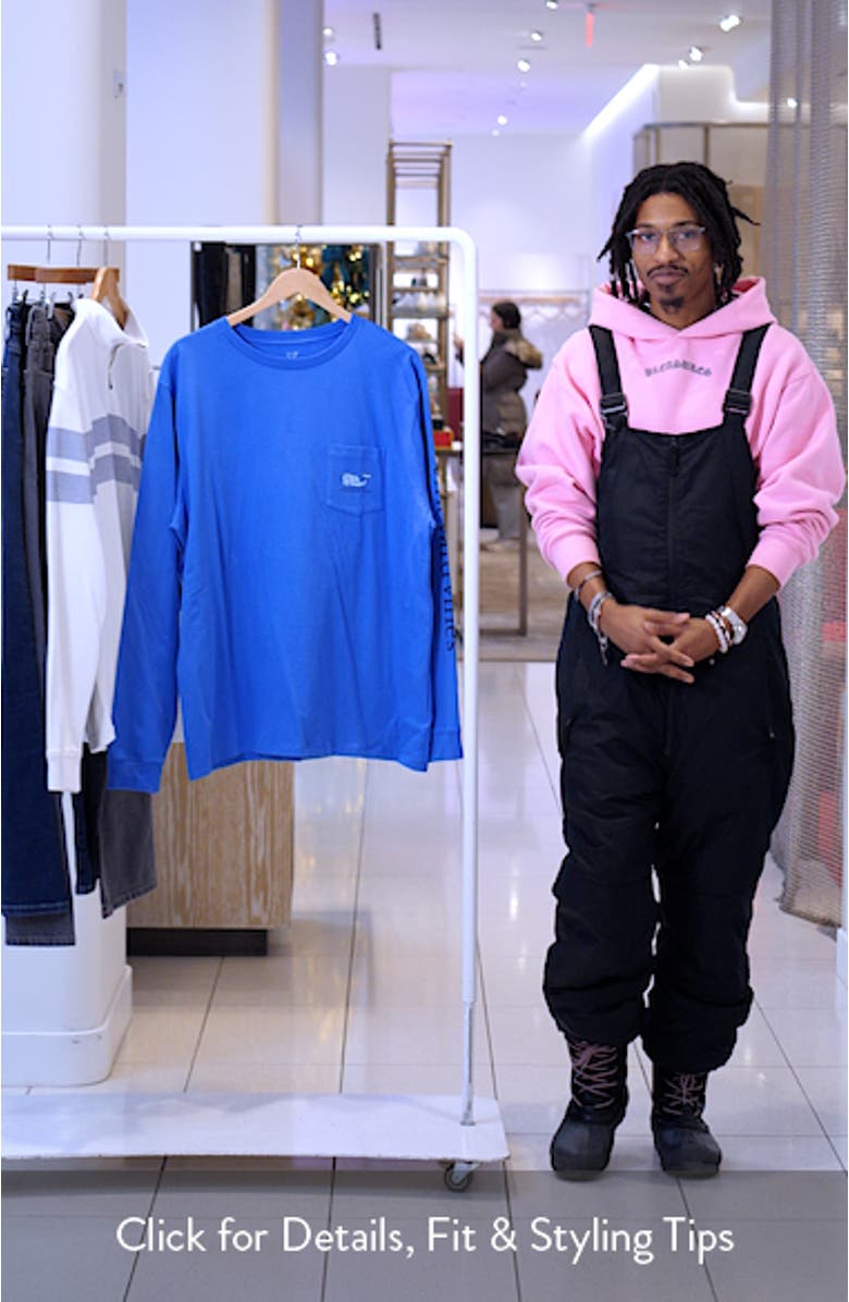 Rippled Fish Whale Fill Long Sleeve Pocket Graphic T-Shirt, sales video thumbnail