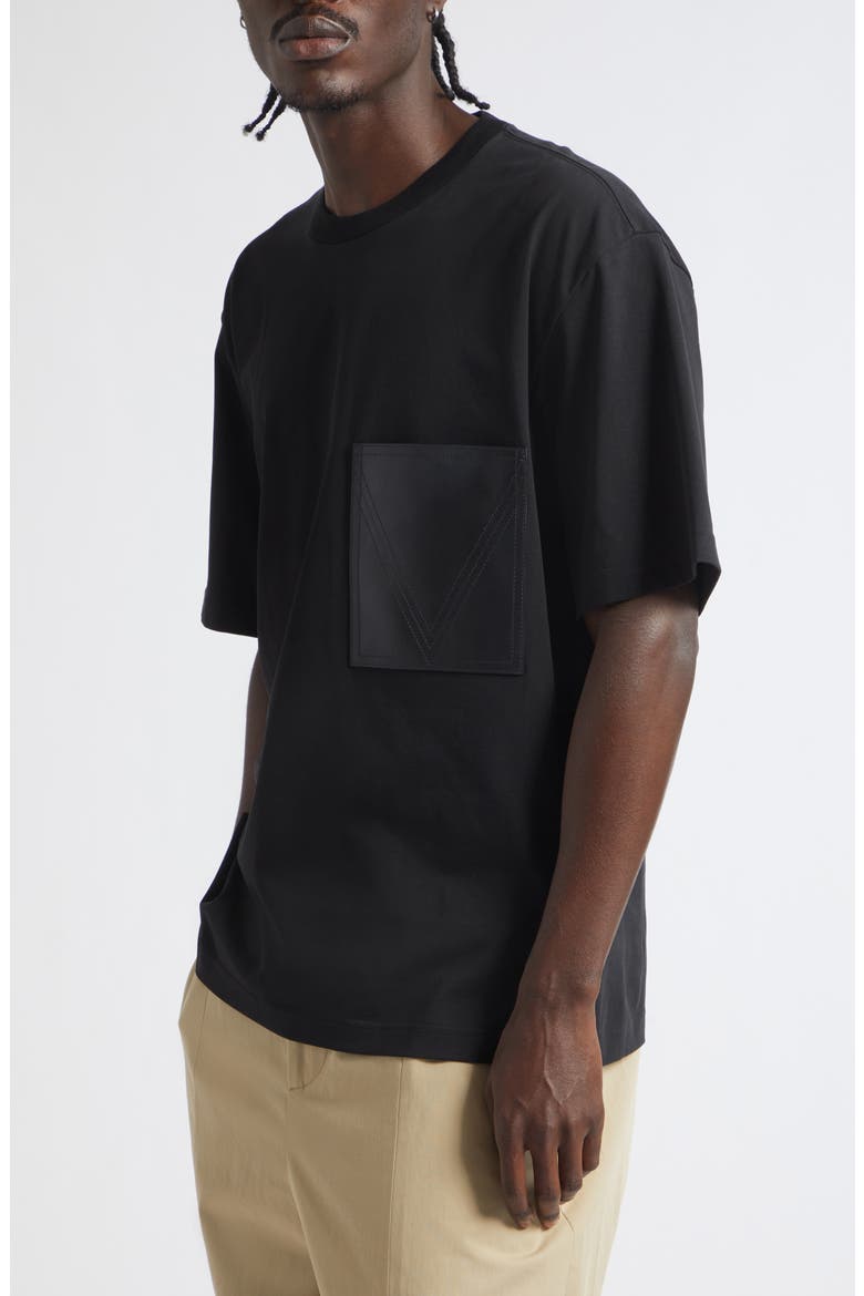 Cotton Pocket T-Shirt with Lambskin Leather Patch Pocket, Alternate, color, 1010 DOUBLE BLACK